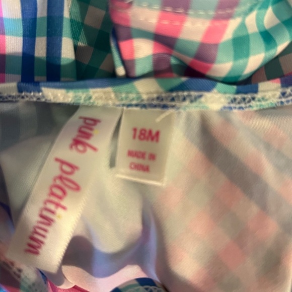 Pink Platinum One Piece Pink and Blue Gingham Swimsuit with Heart Detail ::NWT:: - Picture 6 of 7